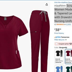 Scrub Suit Set for Women Modern V-neck Top & Tapered Leg Jogger Pants with Draws